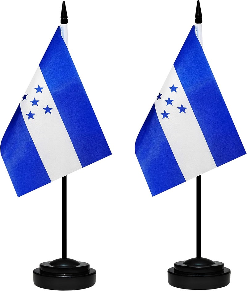 BCLin Honduras Desk Flag Set, 2 Pack Honduran Table Office Flags, Small Mini Desktop Flag With 12" Solid Black Pole, Black Base, Miniature Desktop Flag - Image 1